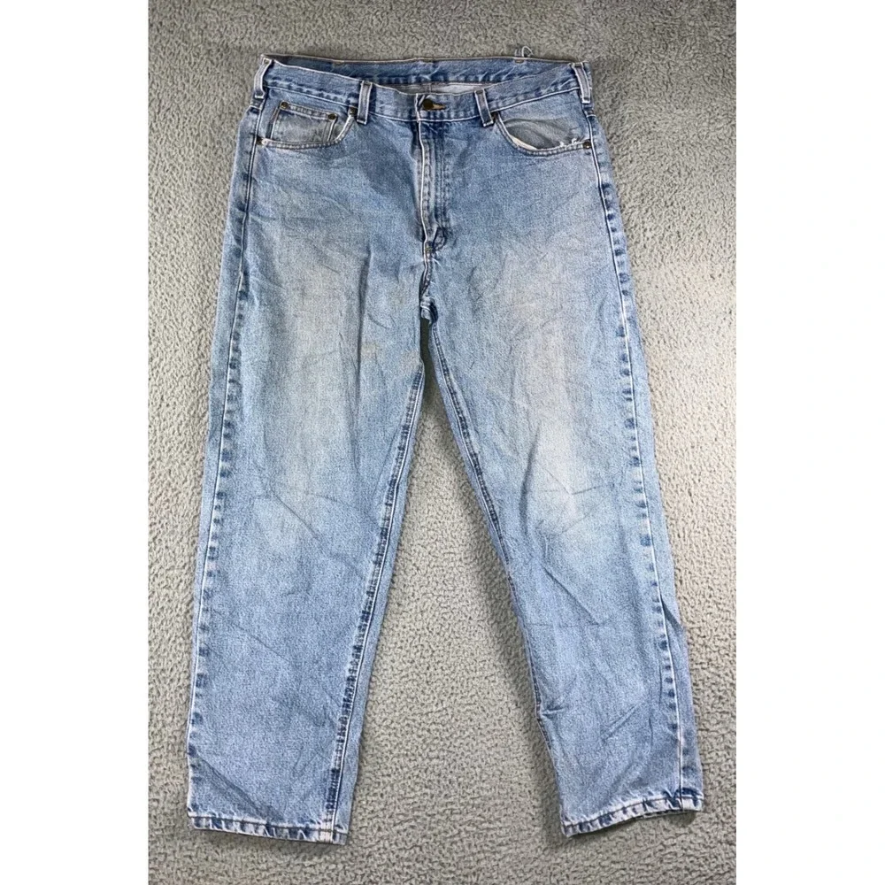 Carhartt Relaxed Fit Jean Men‎ 36x29 Light Wash Blue Workwear Outdoor Classic